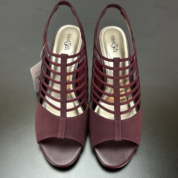 East 5th Neville Burgundy Strappy Heeled Sandals Size 6M Slingback - Picture 2 of 11